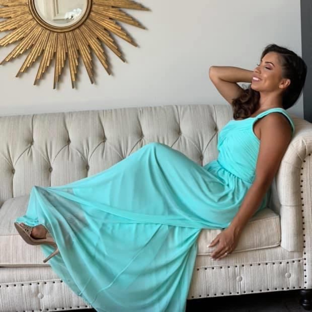 Alfred Sung one shoulder turquoise dress size 8
